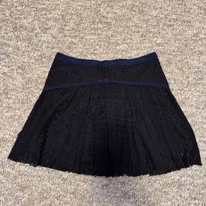 Free People Apple of my Eye Black and Navy Crochet Lace pleated mini skirt
